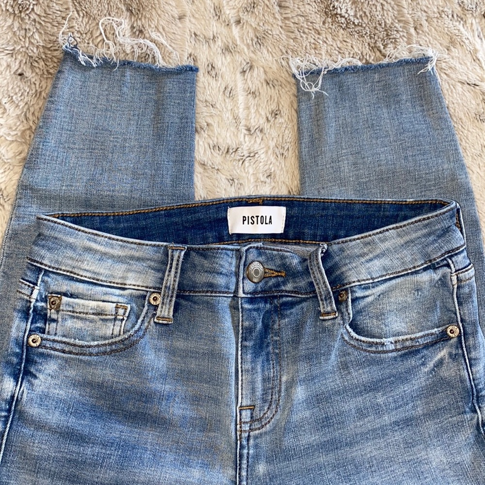 PISTOLA skinny frayed hem jeans. Revolve